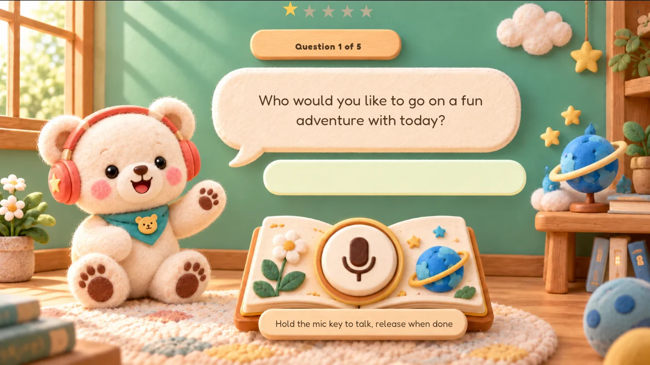 Real creation conversation where the bear asks the child a question about their story idea