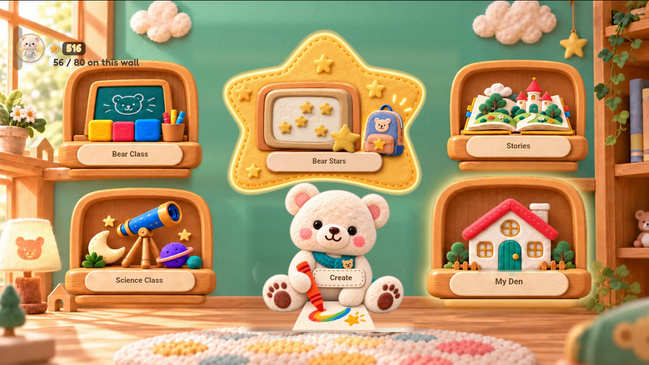Real WonderBear home screen inside an illustrative television frame